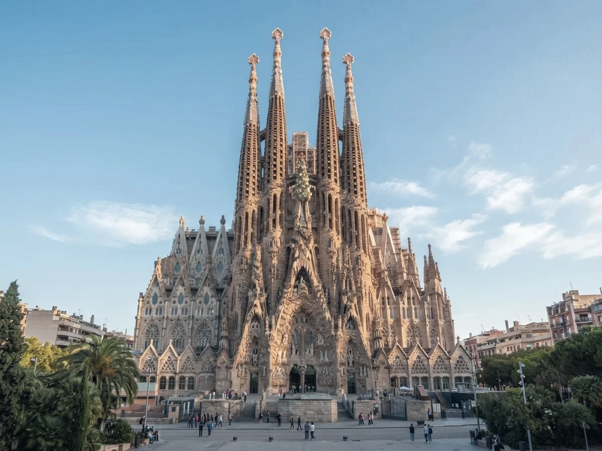 The towers of the Sagrada Família against a blue sky
