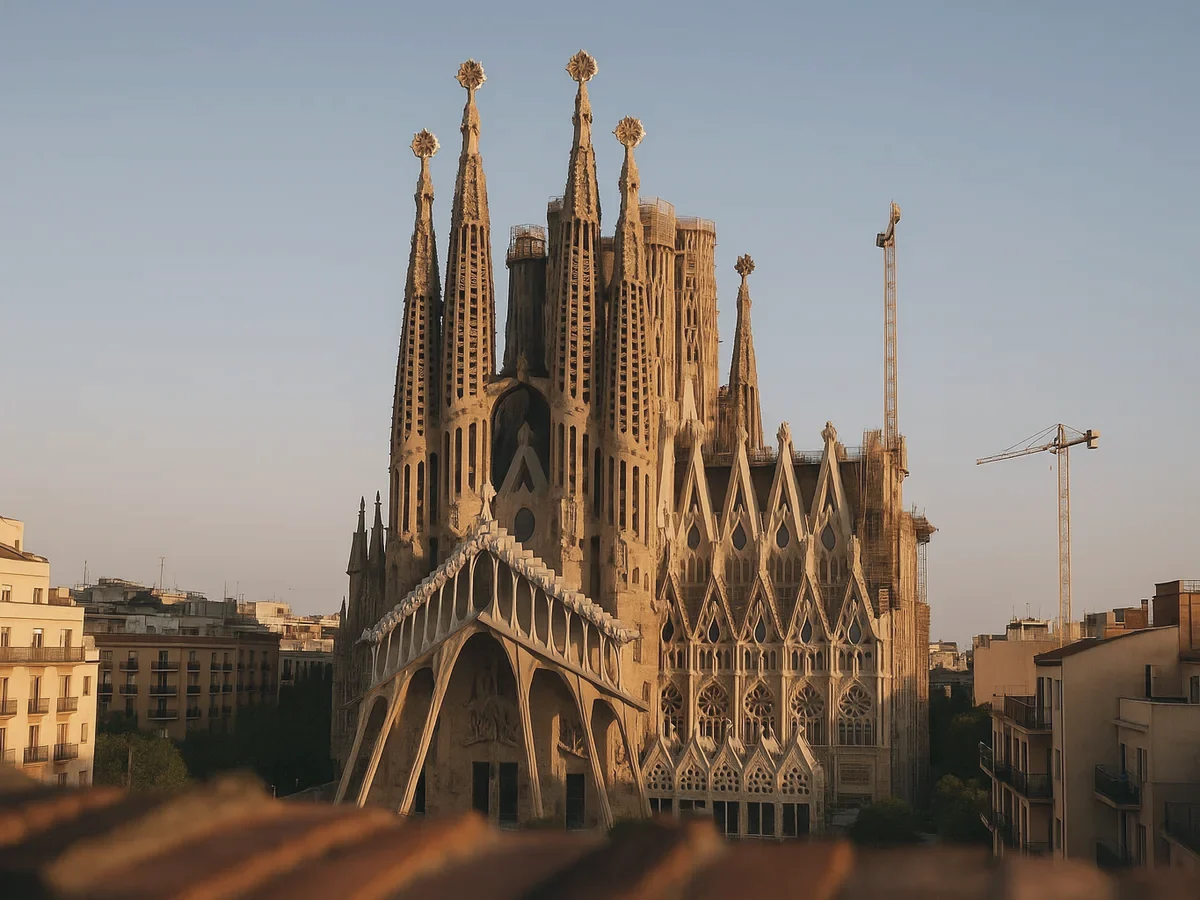 The Sagrada Família lit gold in the late afternoon sun