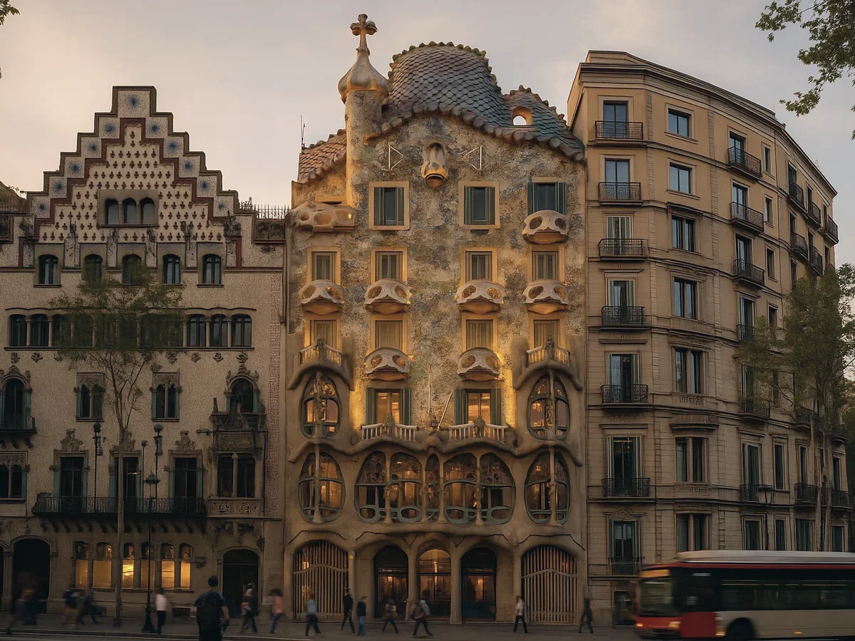 Casa Batlló between its neighbours on Passeig de Gràcia