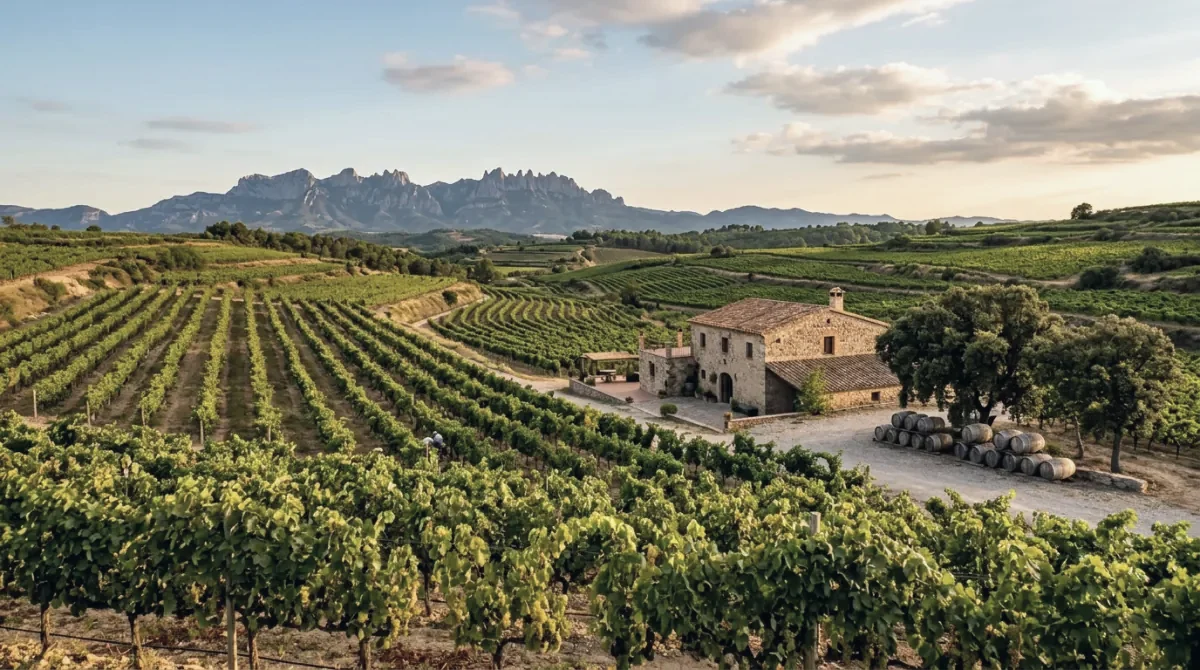Penedès vineyards with the Montserrat ridge on the horizon
