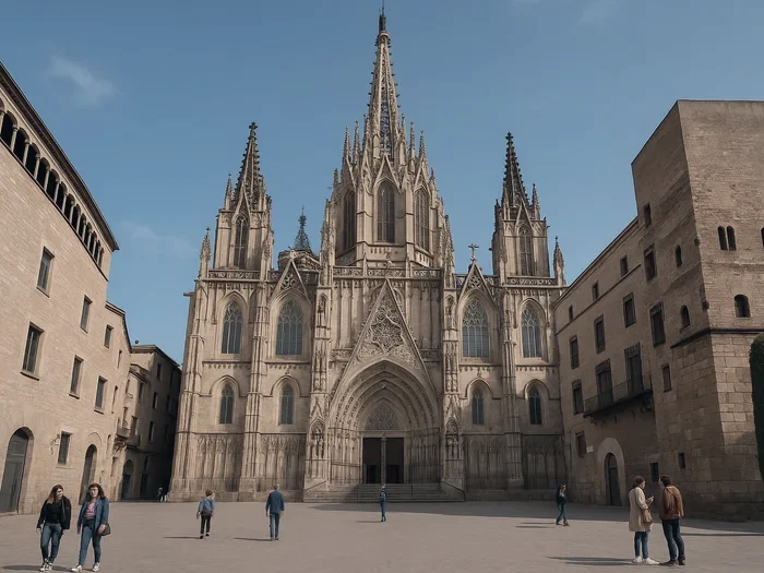 Barcelona Cathedral seen across the square in front of it