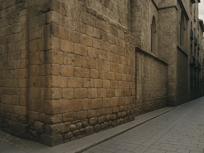 Old stone walls along a quiet old town street