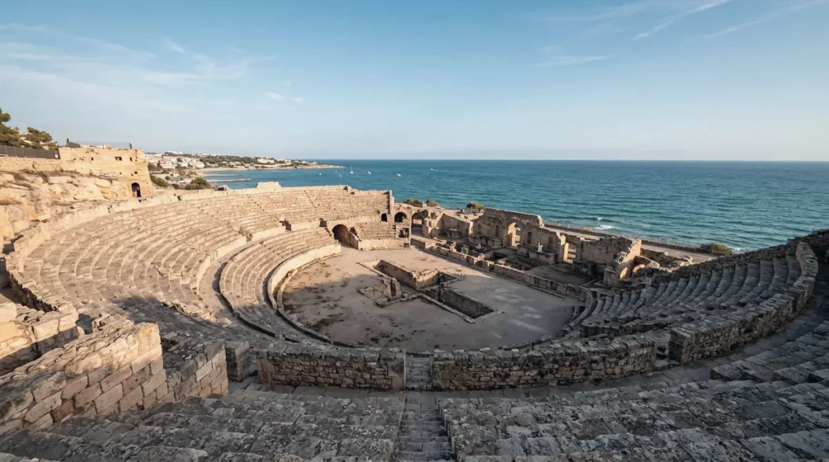 The Roman amphitheatre of Tarragona facing the sea