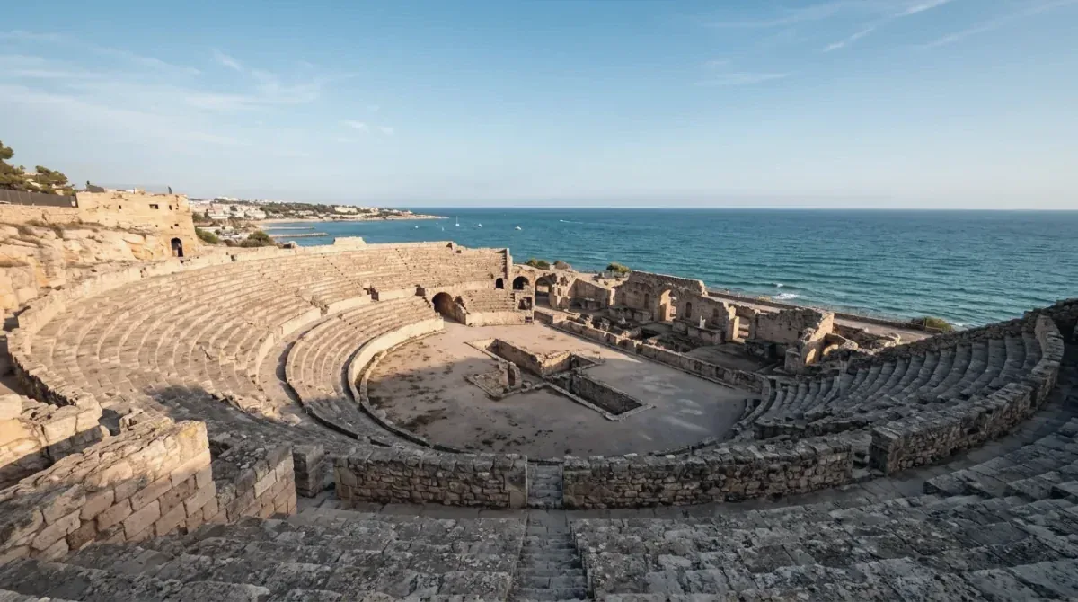 The Roman amphitheatre of Tarragona beside the Mediterranean